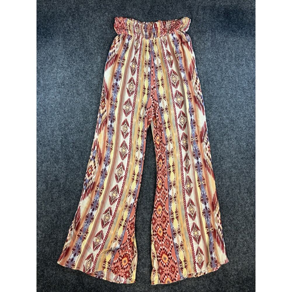 Easel Wide-Leg Pants Aztec Ruffle Elastic Waist Boho Casual Sz Medium